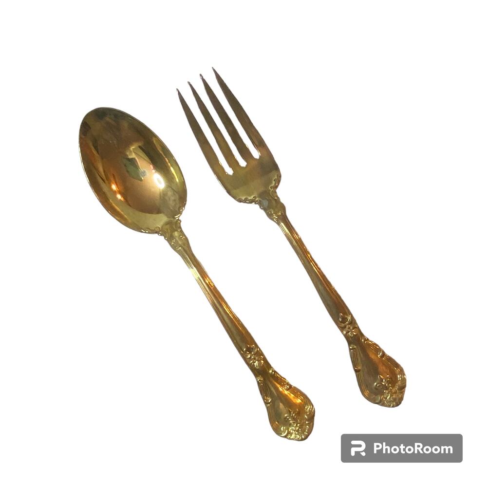 Godinger Grand Master Serving Setting Gold Electroplate Floral Scroll Set of 2